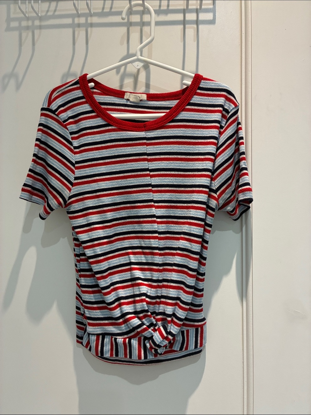 Ardene Striped Knit Top in Red, Navy & Light Blue